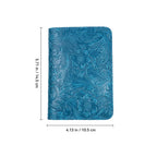 Blue leather travel folio with floral embossing, 10.5 x 4.13 in shown