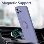 Lavender silicone MagSafe phone case with circular ring stand on back