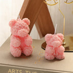 Rose bear scented candle set: pink bear candles with two wicks on a gift box