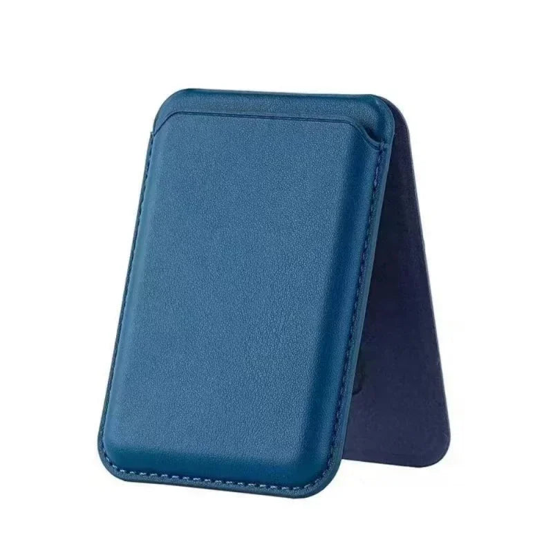Magnetic stand wallet, teal blue faux leather cover with stitched rim
