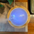 Luxe Glass Dome Aroma Diffuser 200ml glowing blue light in natural wood base