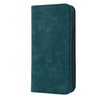 Green MagSafe flip wallet case with textured finish, closed