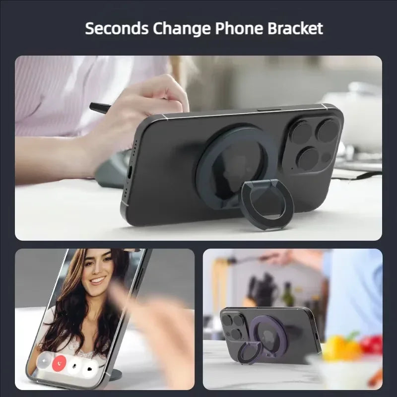 Magnetischer Ringhalter am Handy als Desktop-Ständer, zum Aufklappen geneigt