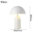White mushroom LED table lamp with dome shade and white body, H50cm