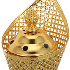 Gold mabkhara lid and stem detail with perforated lattice shade
