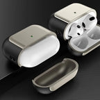 Two plated lanyard AirPods cases shown: light and dark tones with open lid