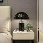 Nordic mushroom LED table lamp with black dome shade and glossy black cylindrical base
