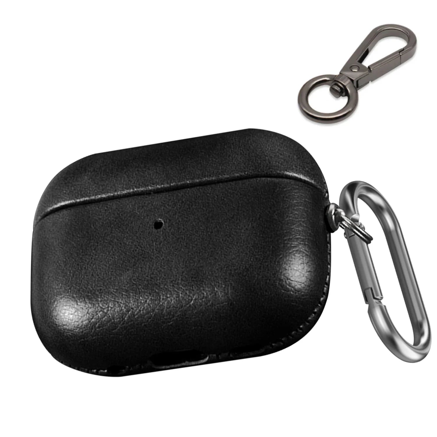 Textured AirPods Pro case in light brown leather with metal clip and cutouts