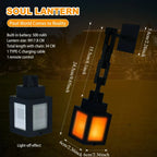 Black pixel lantern night light with warm orange glow and size measurement graphics