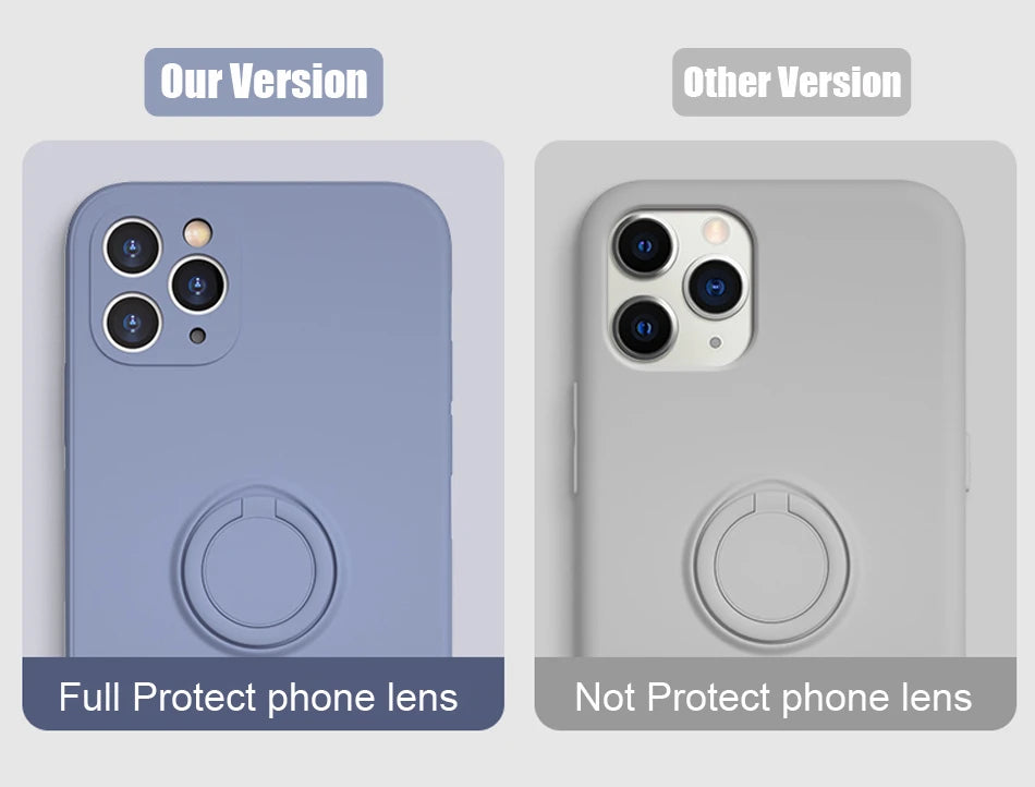 Silicone MagSafe phone cases, blue-gray and white, each with a circular MagSafe ring