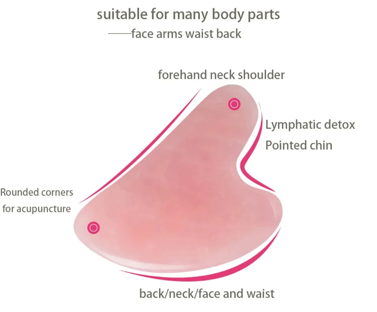 Rose quartz gua sha stone illustration, curved face tool with rounded corners
