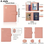 Blush pink passport folio with snap closure and multiple card slots, front view