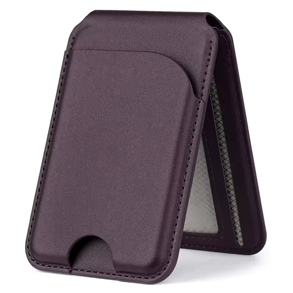 MagSafe 2-in-1 wallet stand in dark purple leather with kickstand