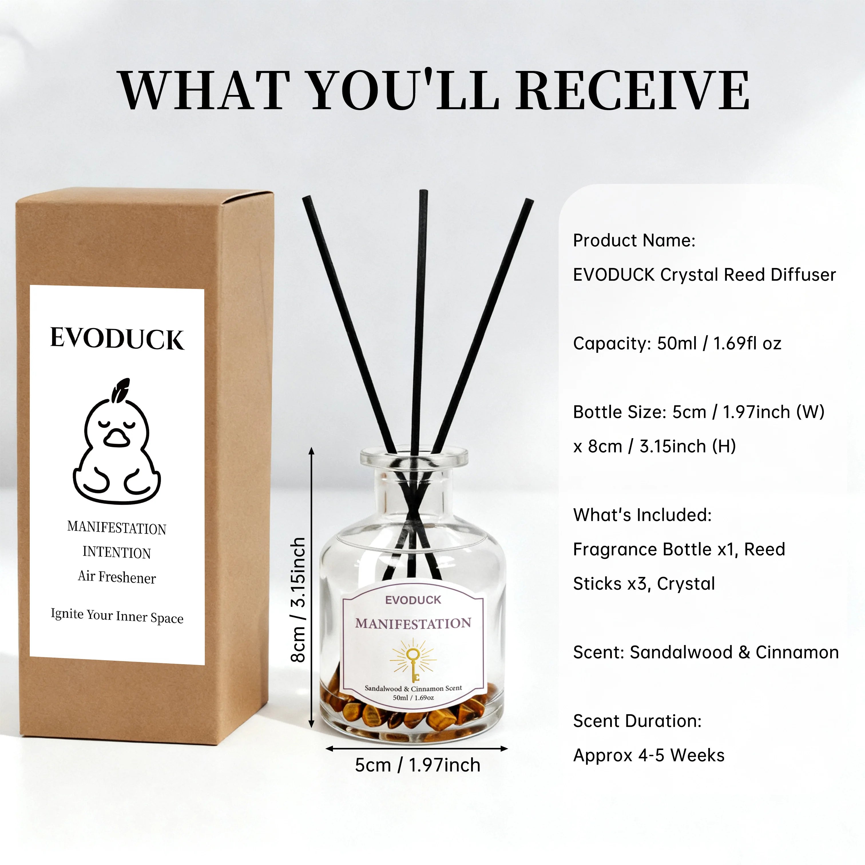 Botanical reed diffuser set, 100ml—sandalwood & cinnamon scent with 3 black reeds