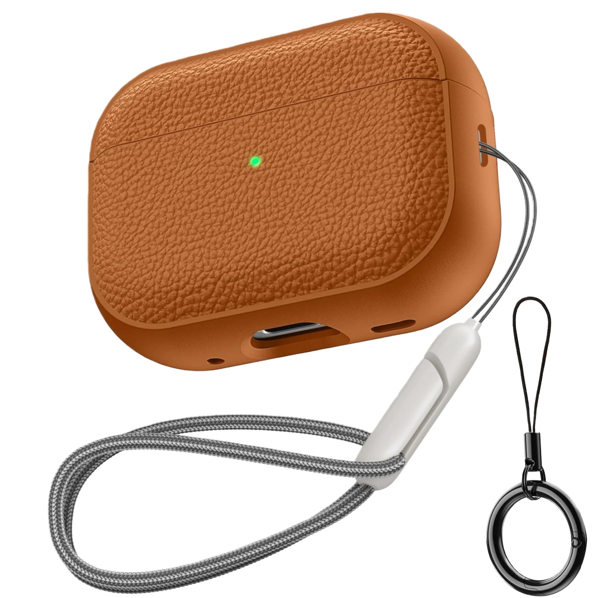 Amber Glow TPU AirPods case with keychain ring and woven lanyard strap