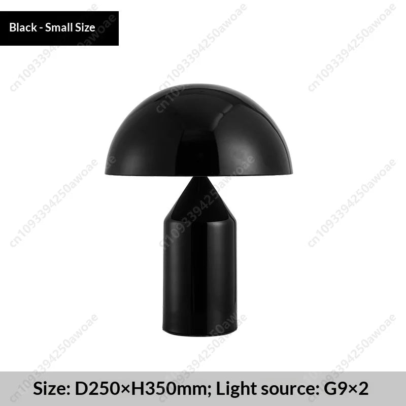 Black glass mushroom table lamp, small size with rounded dome shade