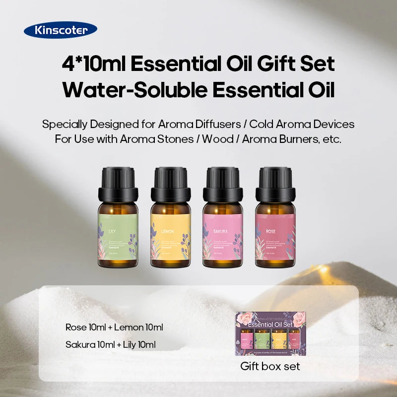 4x10ml essential oil gift set: four dark glass bottles with black caps