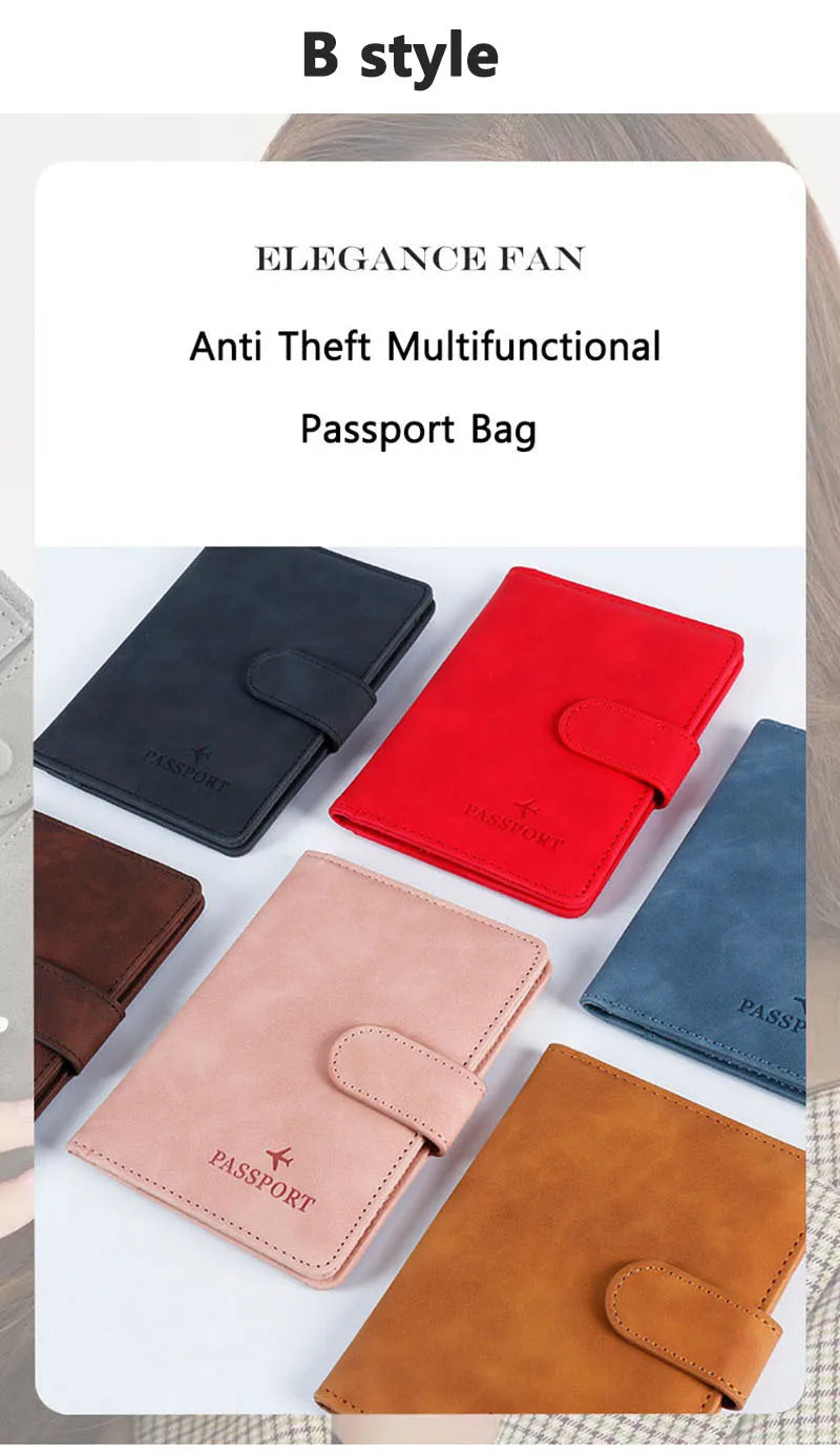 Passport folio set with magnetic closure, showing navy, red, blush, and tan covers