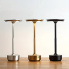 Cordless touch reading lamp trio: silver, gold, and black finishes with round top
