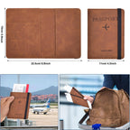 Brown passport wallet dimensions view: 11cm folded, 15cm tall when closed