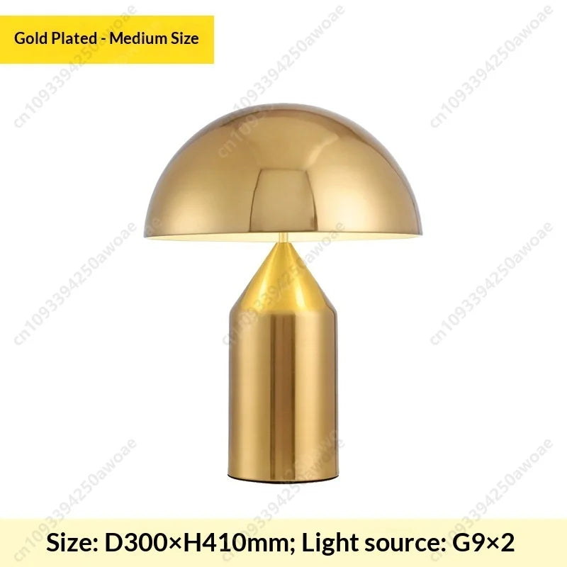 Electroplated gold mushroom glass table lamp, medium size with dome shade
