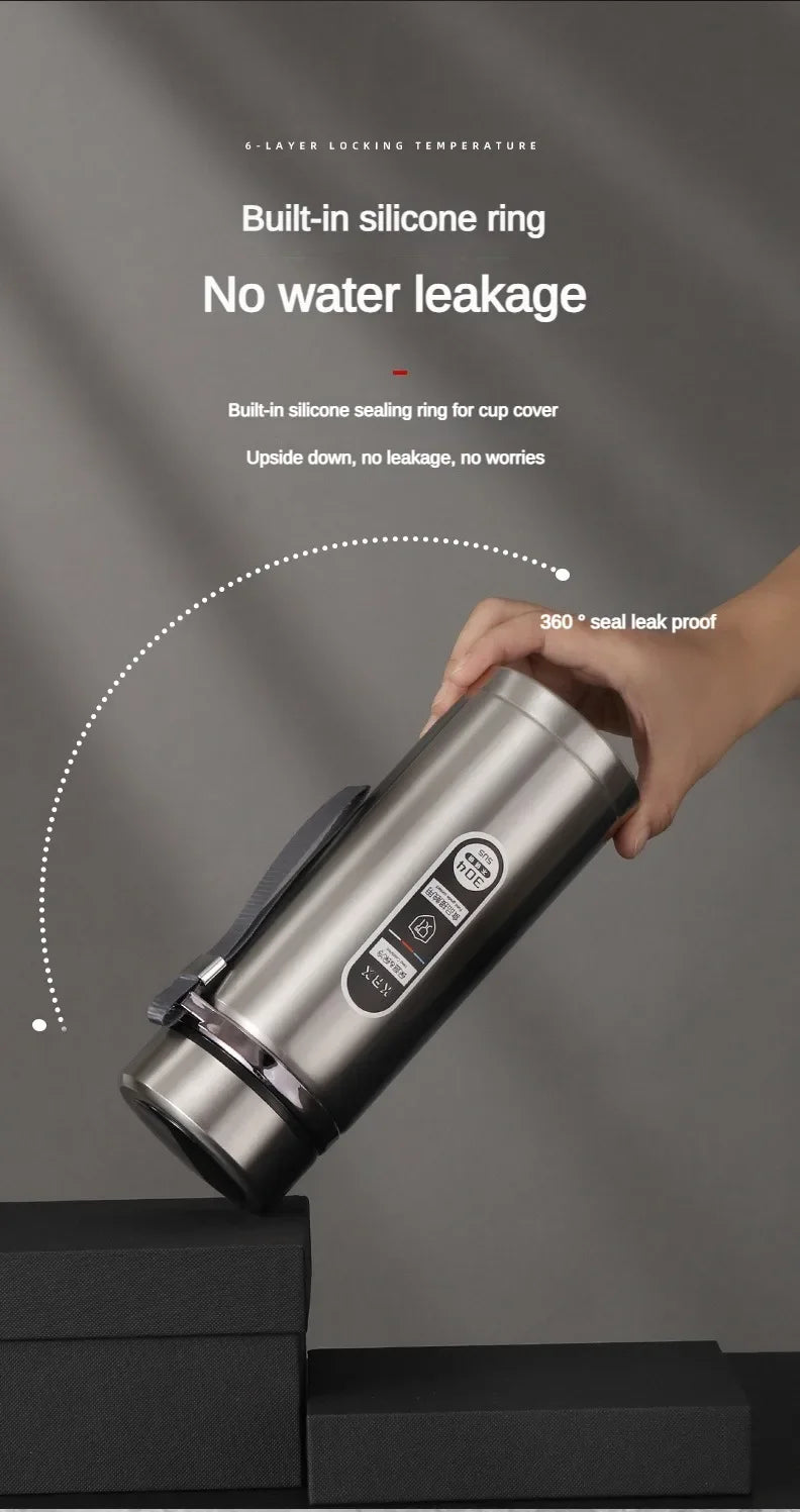 Stainless thermos with built-in silicone sealing ring and lid open
