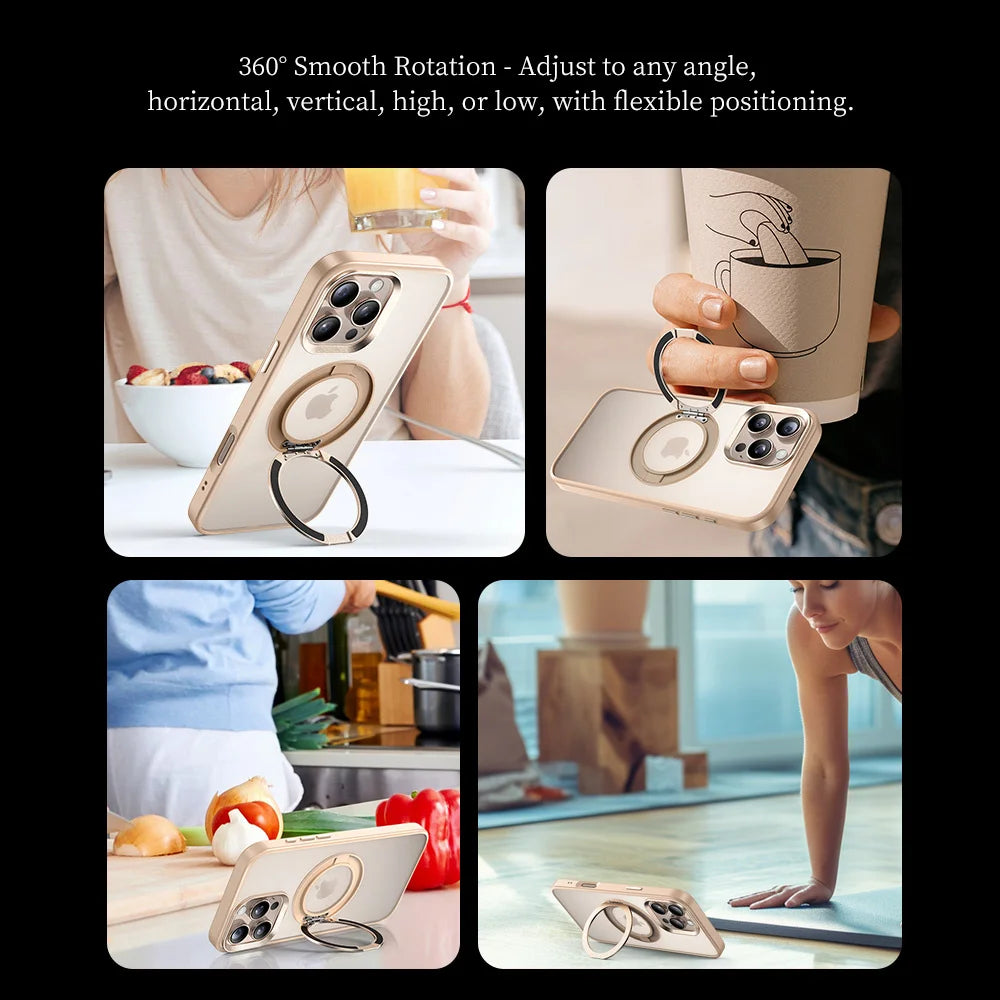 Champagne gold rotating MagSafe case with stand for angled viewing
