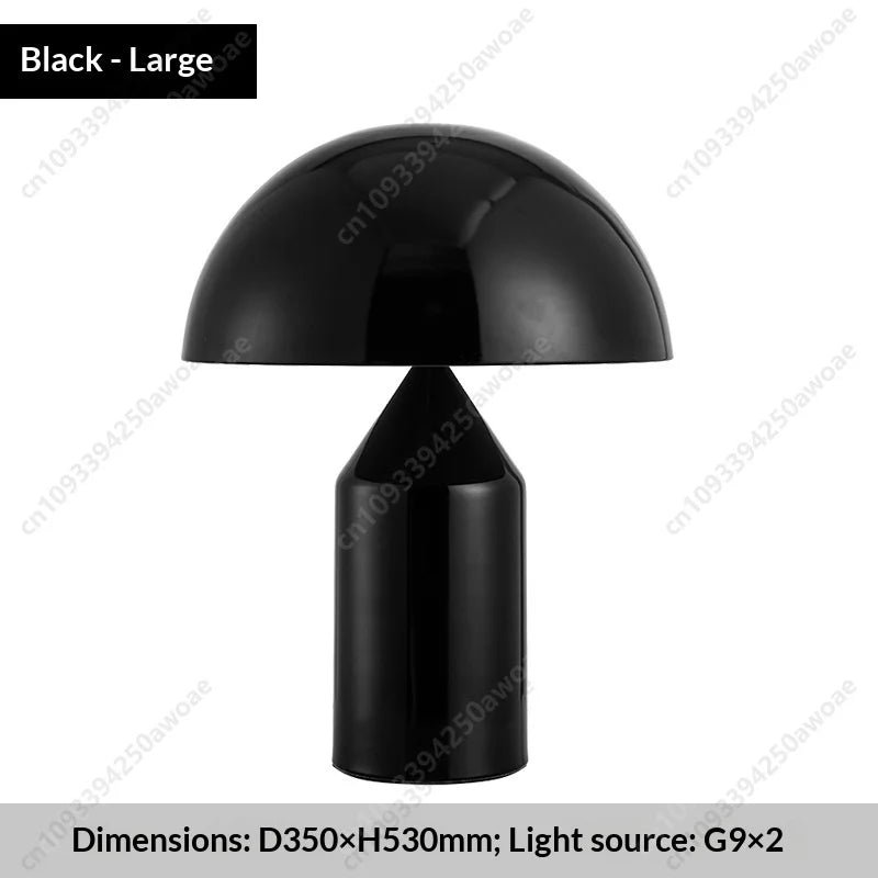 Nordic glass mushroom lamp with black dome and black cylindrical body (large)