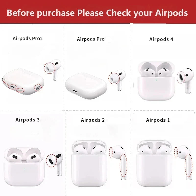 AirPods compatibility chart with illustrated cases and earbuds