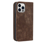 Brown leather phone wallet case with camera cutout and circular card pocket