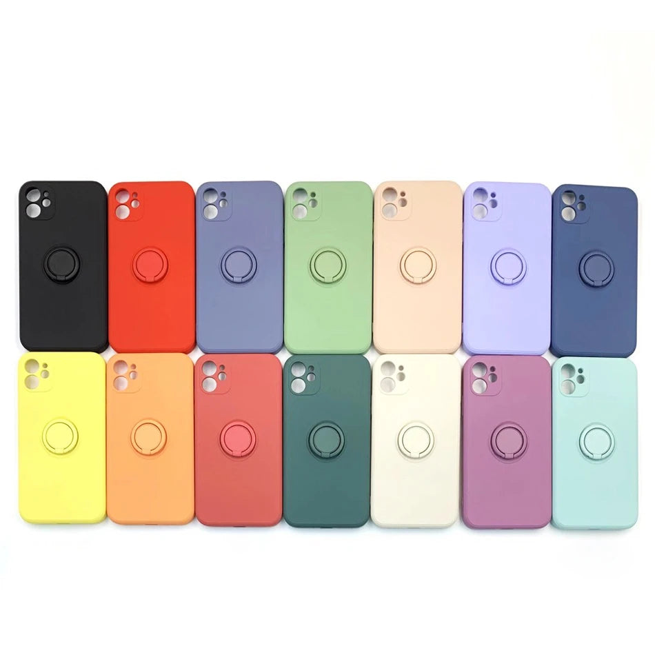 Silicone MagSafe phone cases in assorted colors, each with a circular MagSafe ring
