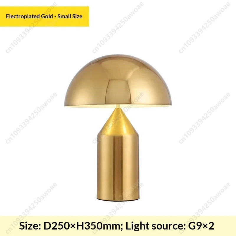 Nordic glass mushroom lamp with gold dome and gold cylindrical body (small)