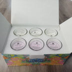Aromatherapy candle gift box (6 pcs) open tray with six candle lids in the box