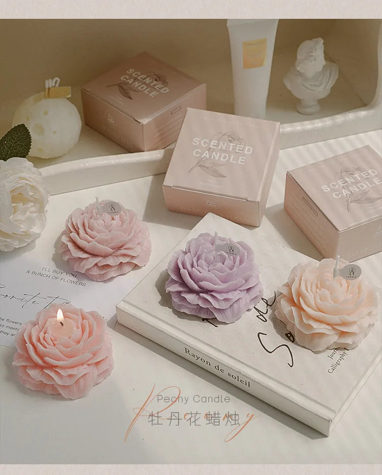 Peony sculptural scented candles, multiple pastel flower shapes with gift boxes