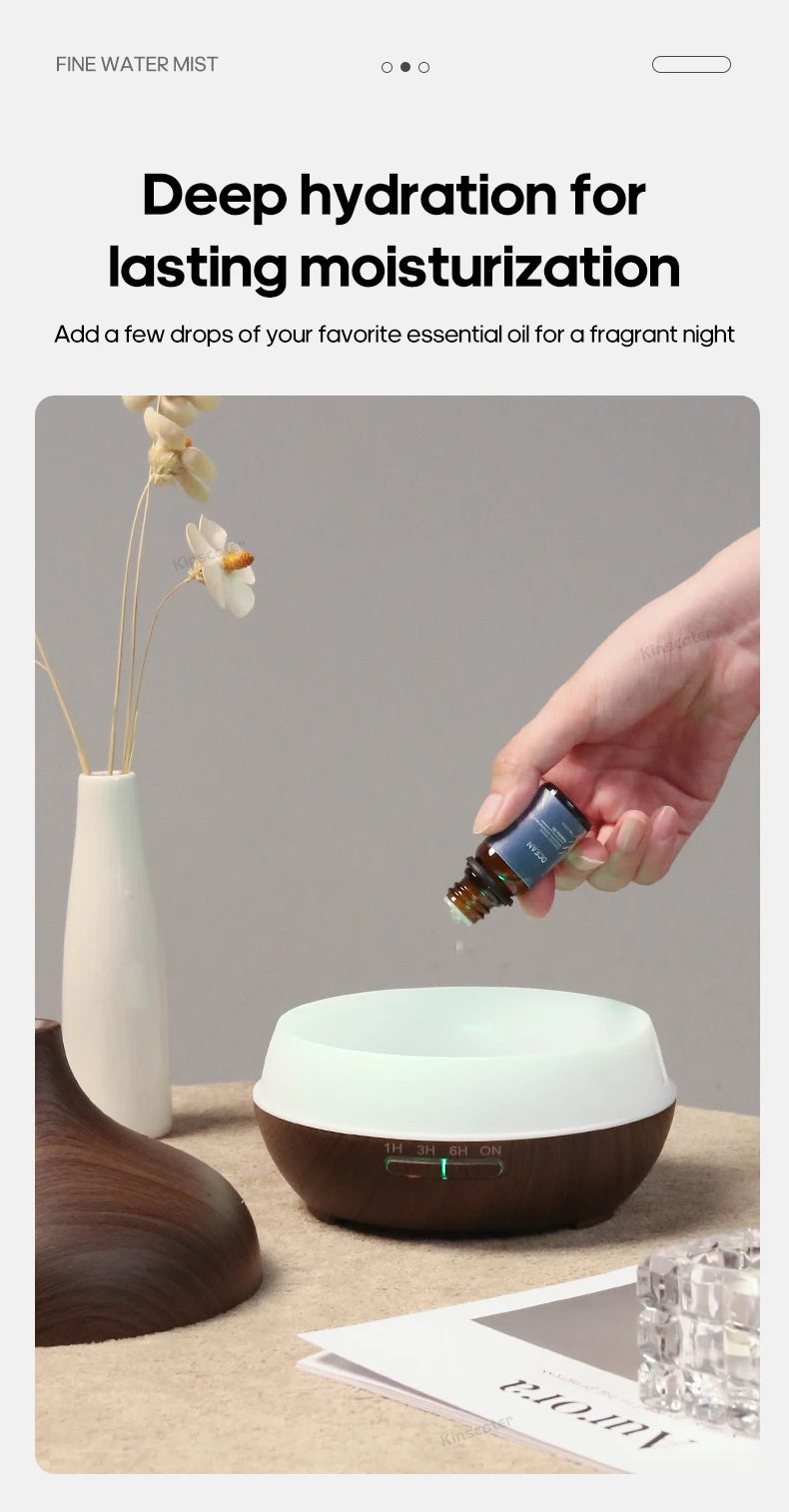 Dark wood grain 300ml aroma diffuser with removable essential oil dropper