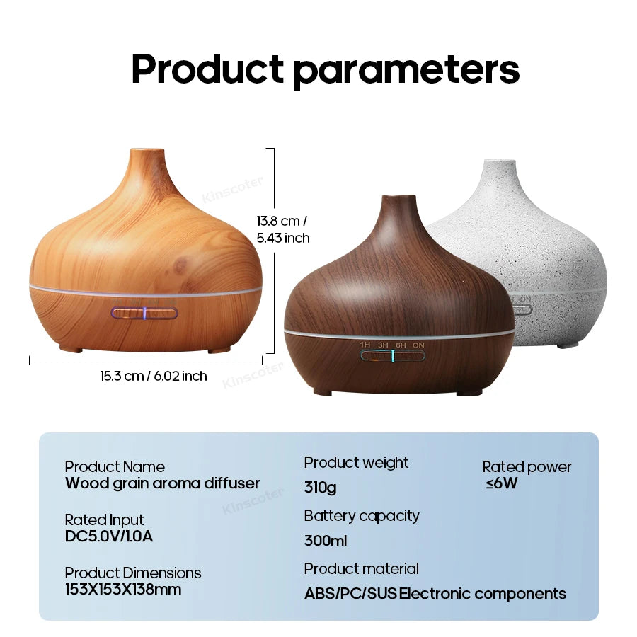 Aroma diffuser product parameters showing dimensions and capacity 300ml