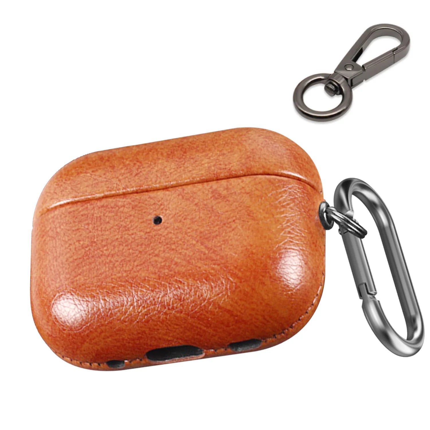Light brown textured AirPods Pro case with metal carabiner clip