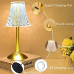Cordless table lamp with Type‑C charging port, touch control, and gold non‑slip base