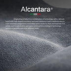 Alcantara signature fabric close-up, textured gray suede-like material surface