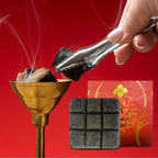 Bakhoor fragrance bricks set with dark charcoal squares and red gift box