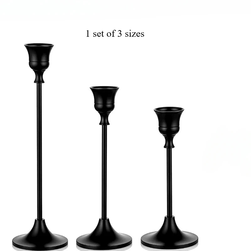 Metal tabletop candle holders, set of 3 sizes, dark black finish