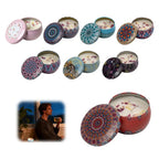 Vintage jar scented candle set with patterned lids, multiple colors (open containers)