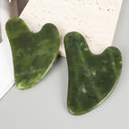 Pair of heart-shaped jade gua sha tools, green polished Xiuyan jade massage pieces