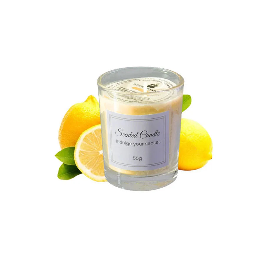 Premium Glass Scented Candle Gift Box, golden yellow wax in clear glass, 55g