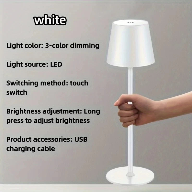 Wireless touch table lamp with white fabric shade and 3-color dimming