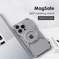 Light gray rimless magnetic phone case with circular stand and camera cutouts