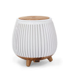 White striped aroma diffuser humidifier base with USB port and wooden feet