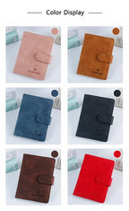 Color display grid of passport folios in blush, sand tan, blue, black, brown, and red