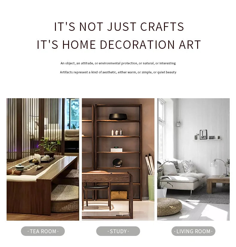 Home decoration room scenes labeled Tea Room, Study, and Living Room