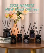 Reed diffuser oil set, multiple dark bottles with black reed sticks